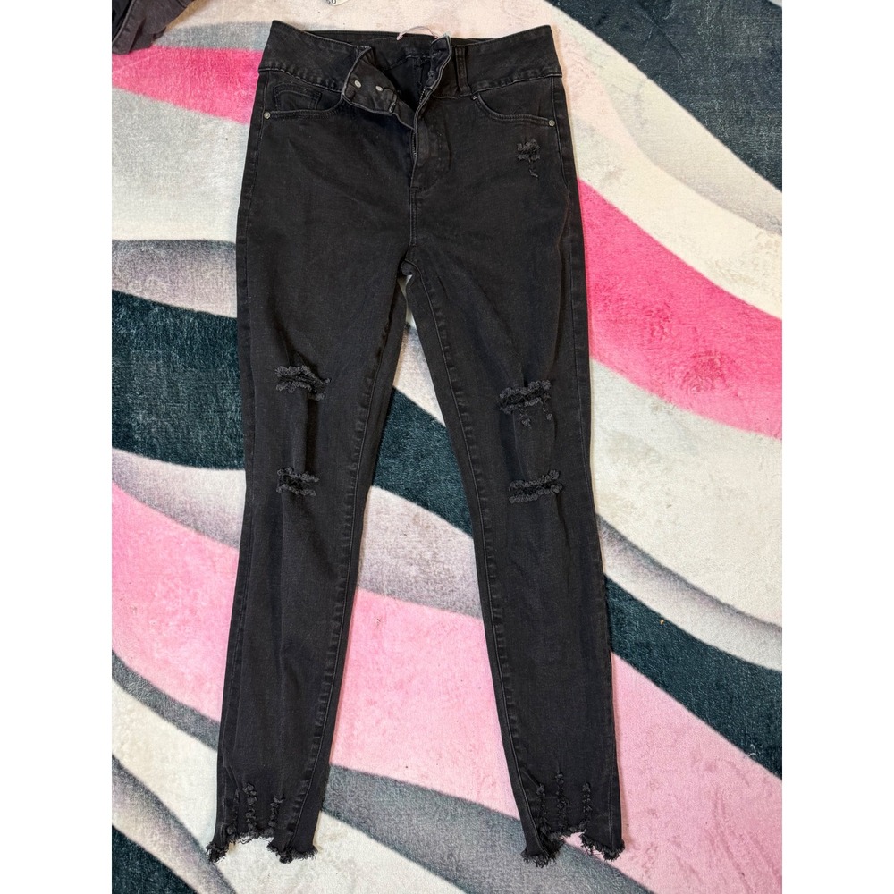 Shoedazzle Womens Distressed Skinny Jeans Black Frayed Hem Size 31 High Rise